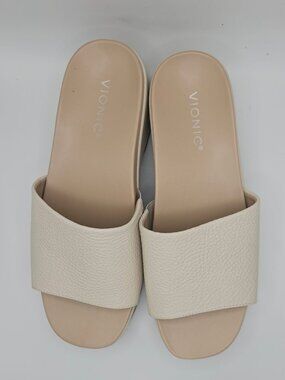 VIONIC Val Leather Platform Slide Sandals Cream Orthotic SIZE 9.5-NWOT